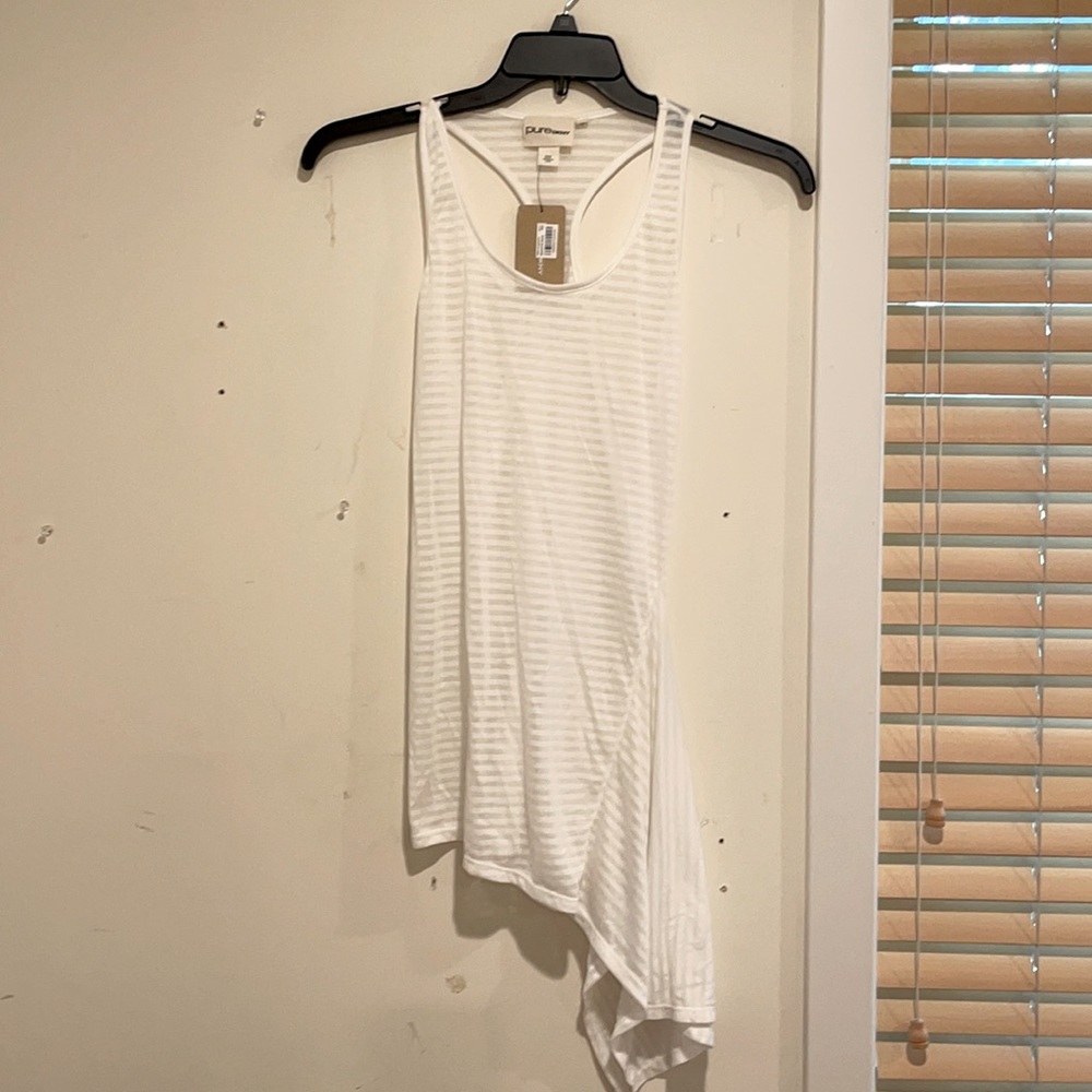 PURE by DKNY NWT soft white striped long tank